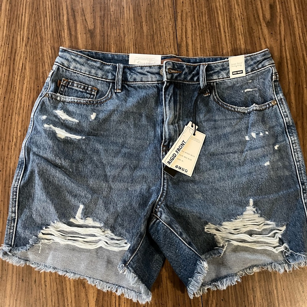 Judy Blue Women's Distressed Jean Shorts - Medium Blue